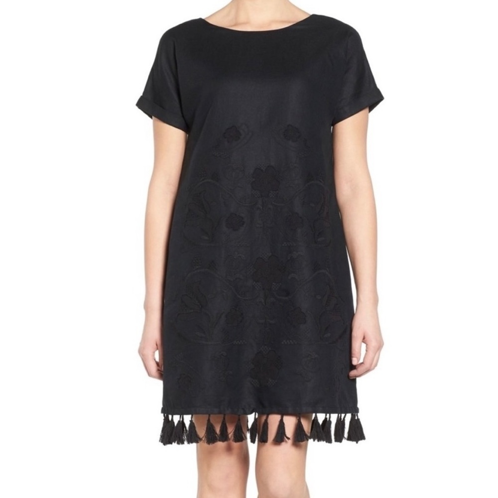 Madewell Black Embroidered Tassel Dress, Small